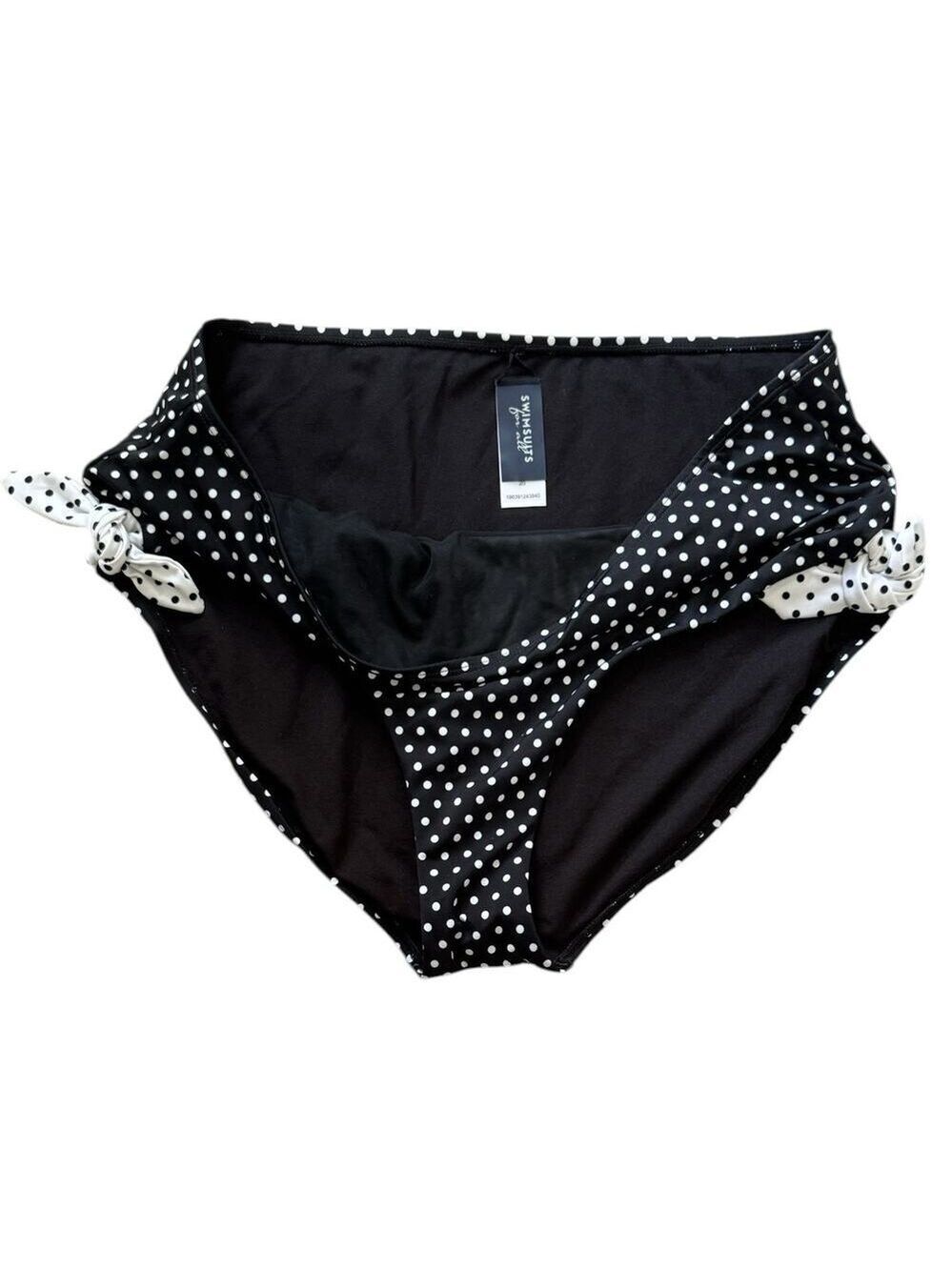 Swimsuits For All Bikini Sz 38G/20 Black White Polka Dot Bow High Waist Brief - Picture 2 of 11